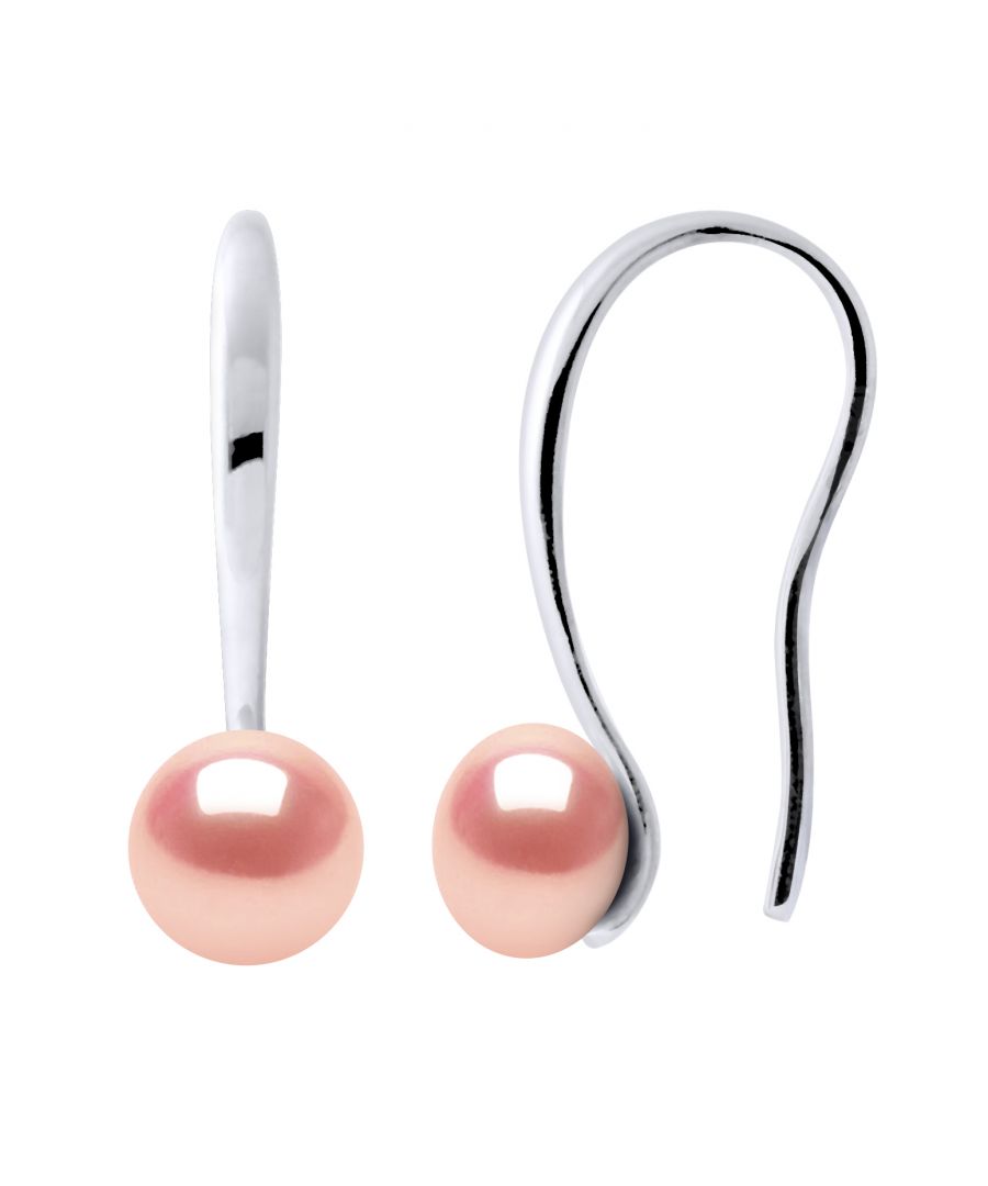 Earrings of true Cultured Freshwater Pearls Button 7-8 mm - 0,31 in - Natural Pink Color and Hook system 925 Sterling Silver Rhodium-plated - Our jewellery is made in France and will be delivered in a gift box accompanied by a Certificate of Authenticity and International Warranty