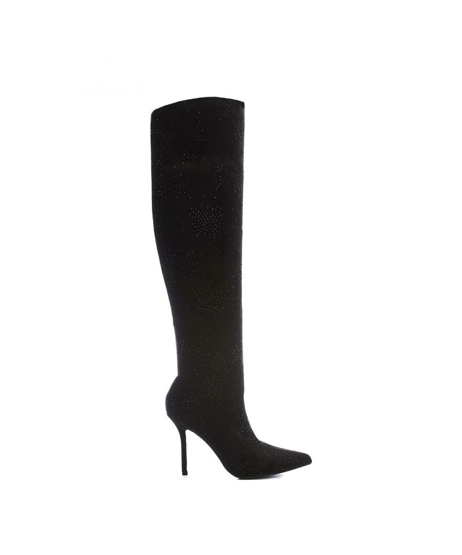 Meet Zarina, a sexy but classy statement piece. Zarina is a gorgeous over the knee-high boot with a stiletto heel, elasticated panels for a perfect fit and a zip detail to the back of the boot to hug the curves of your leg.