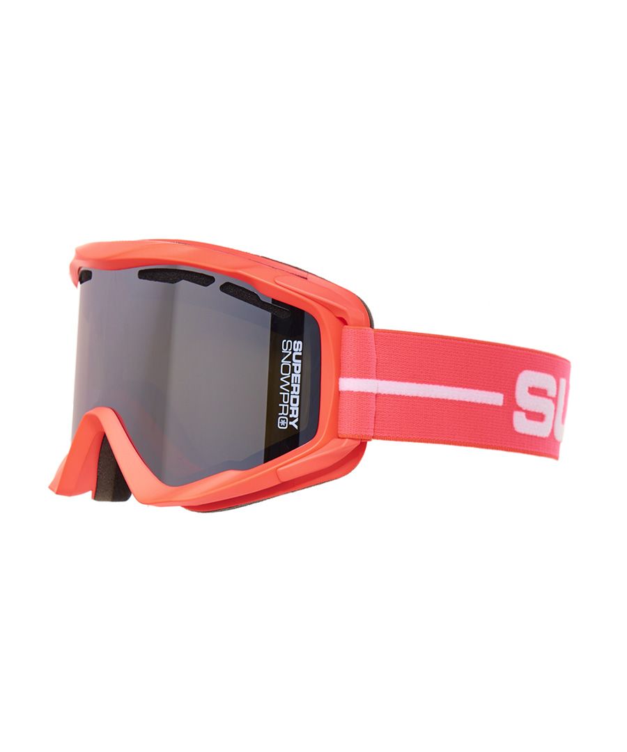 Superdry women’s Glacier Snow goggles. These framed ski goggles offer a high level of protection against sun glare and feature a category 3 UV400 double polycarbonate and acrylic lens system with an anti-fog coating and ventilated frames. The fully adjustable Superdry branded strap has a silicone gripper band to prevent slippage when worn with a helmet. The frame is lined with foam for addition comfort and the glasses are finished with a Superdry Snow Pro logo on the side. 8%-18% transmission. Drawstring adjustable protective pouch provided.