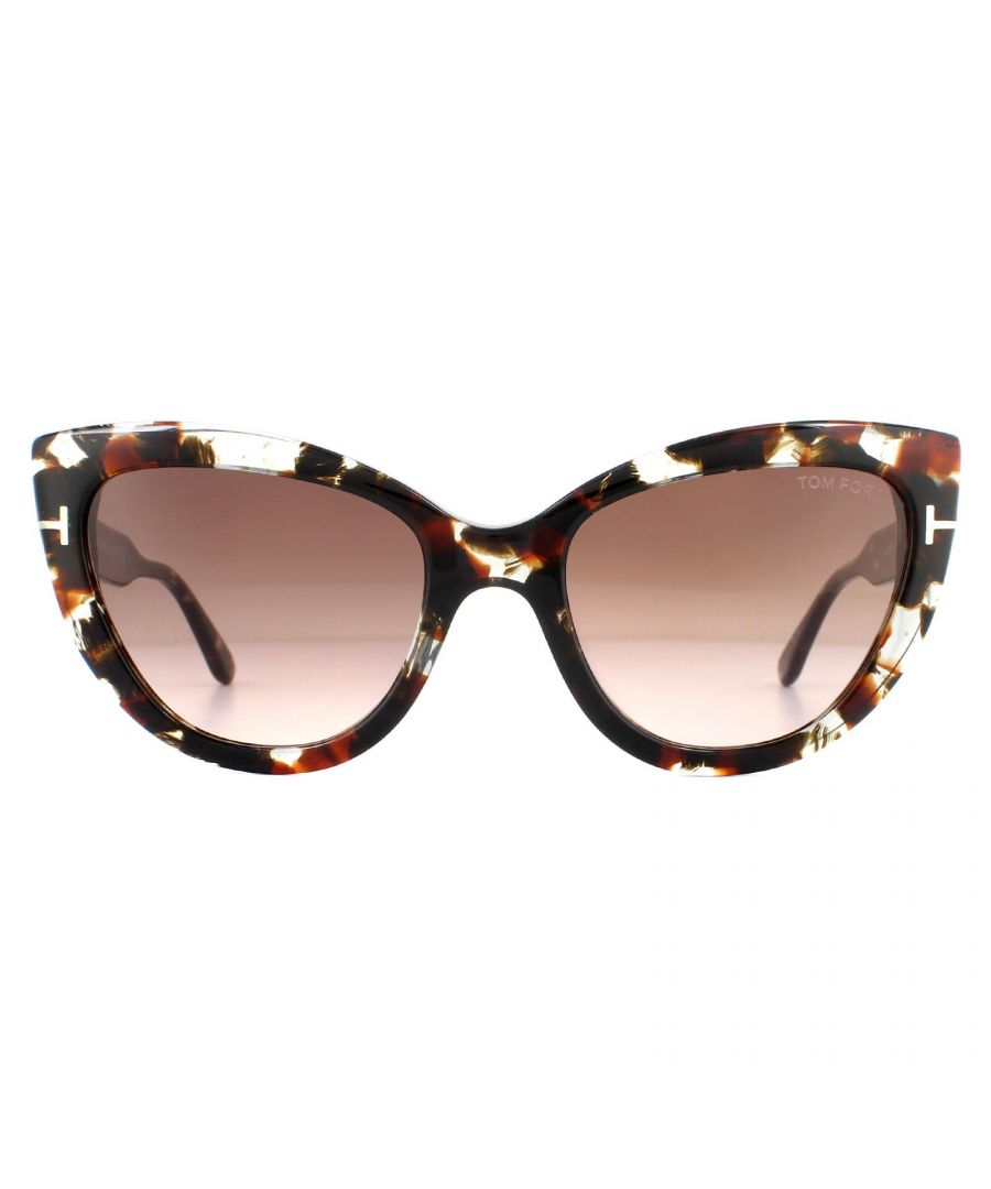 Tom Ford Sunglasses Anya FT0762  55F Coloured Havana Brown Gradient are an elegant cat eye style crafted from lightweight acetate and embellished with the Tom Ford T logos along the temples.