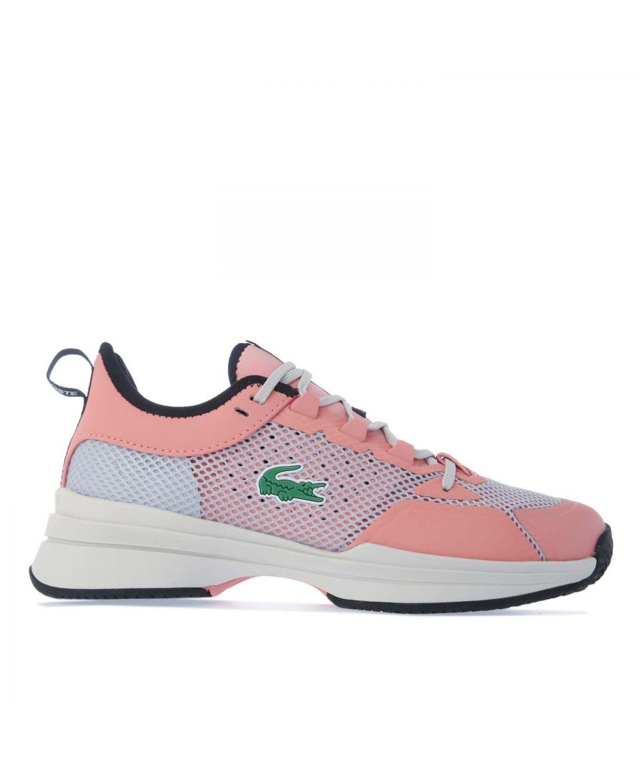 Womens Lacoste AG- LT 21 Trainers in pink black.- Textile upper.- Cushioned foam collar.- Green embroidered crocodile branding on the quarter.- OrthoLite X40 footbed.- Lightweight Pebax midsole and Goodyear outsole.- Rubber outsole.- Textile upper  Textile and Synthetic lining  Synthetic sole.- Ref: 742SFA00678F8