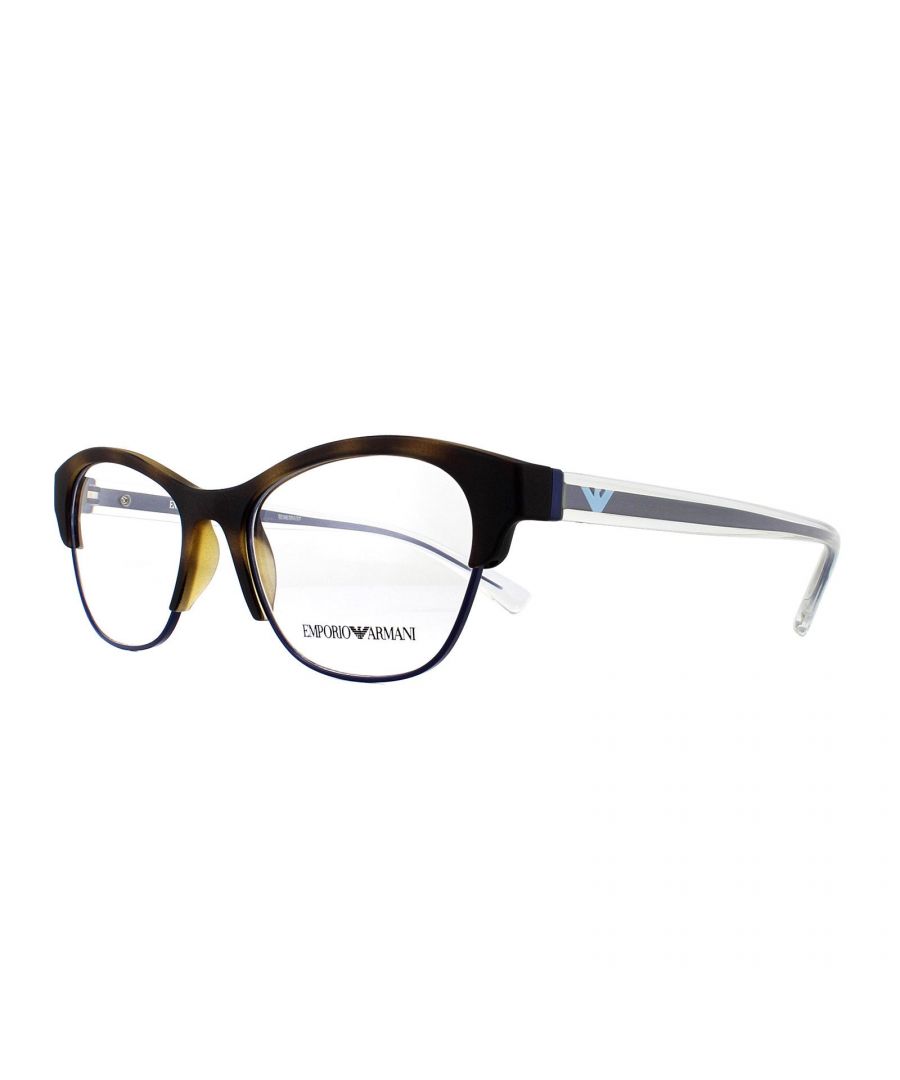 Emporio Armani bril EA 3107 5089 MATTE HAVANA MATTE BLUE 52 mm hebben een premium metalen frame in een rechthoekige vorm die is ontworpen voor mannen