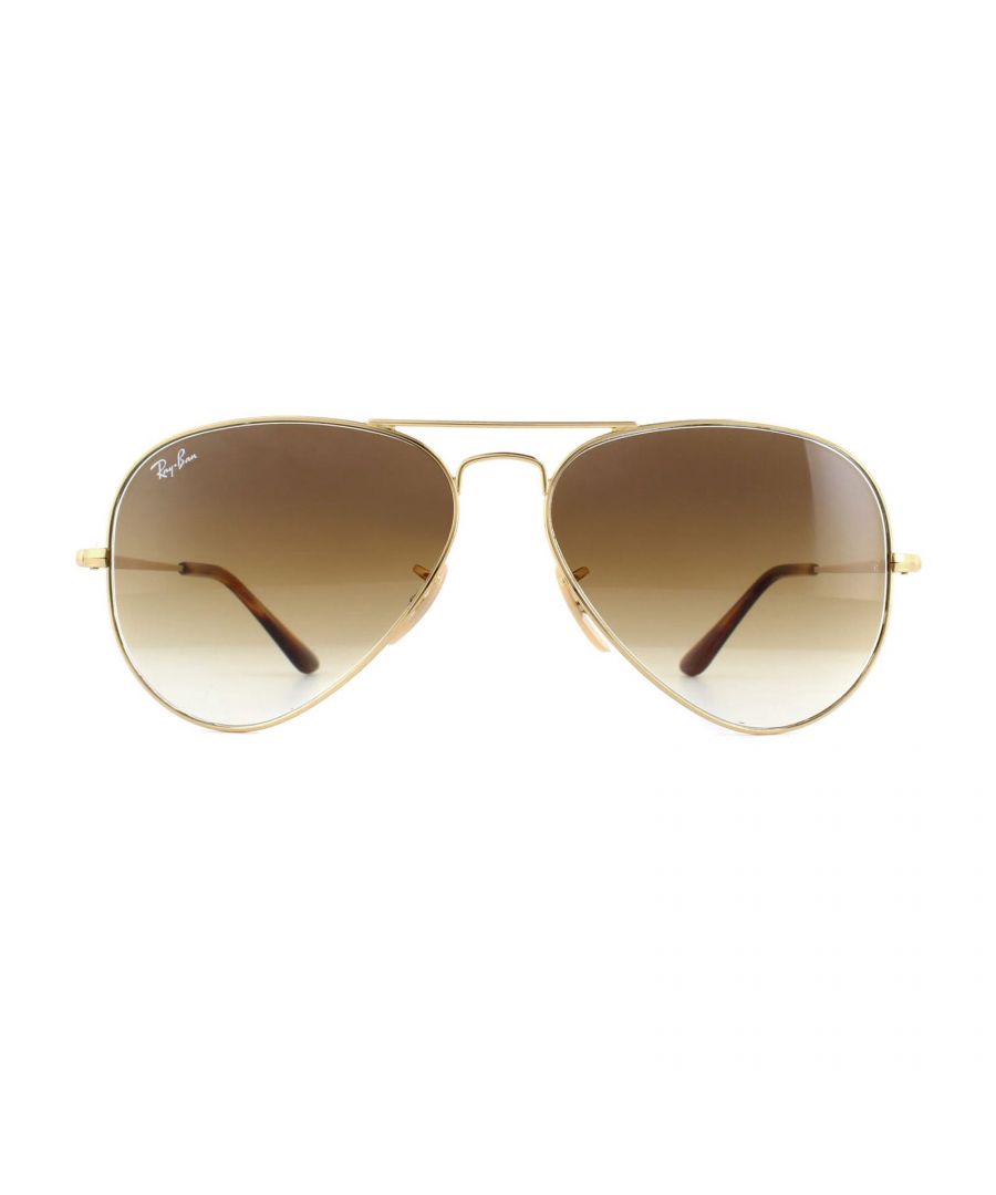 Ray-Ban Sunglasses Aviator Metal II RB3689 914751 Gold Brown Gradient are an update of the classic Aviator. The 3689 are almost identical to the 3025 Aviator, but with new flat temples. The legendary Aviator is characterised by the iconic teardrop shaped lenses and double bridge. Plastic temple tips and adjustable nose pads ensure comfort and this model is available in two sizes; small and medium so you are guaranteed to find a pair that are perfect for you!