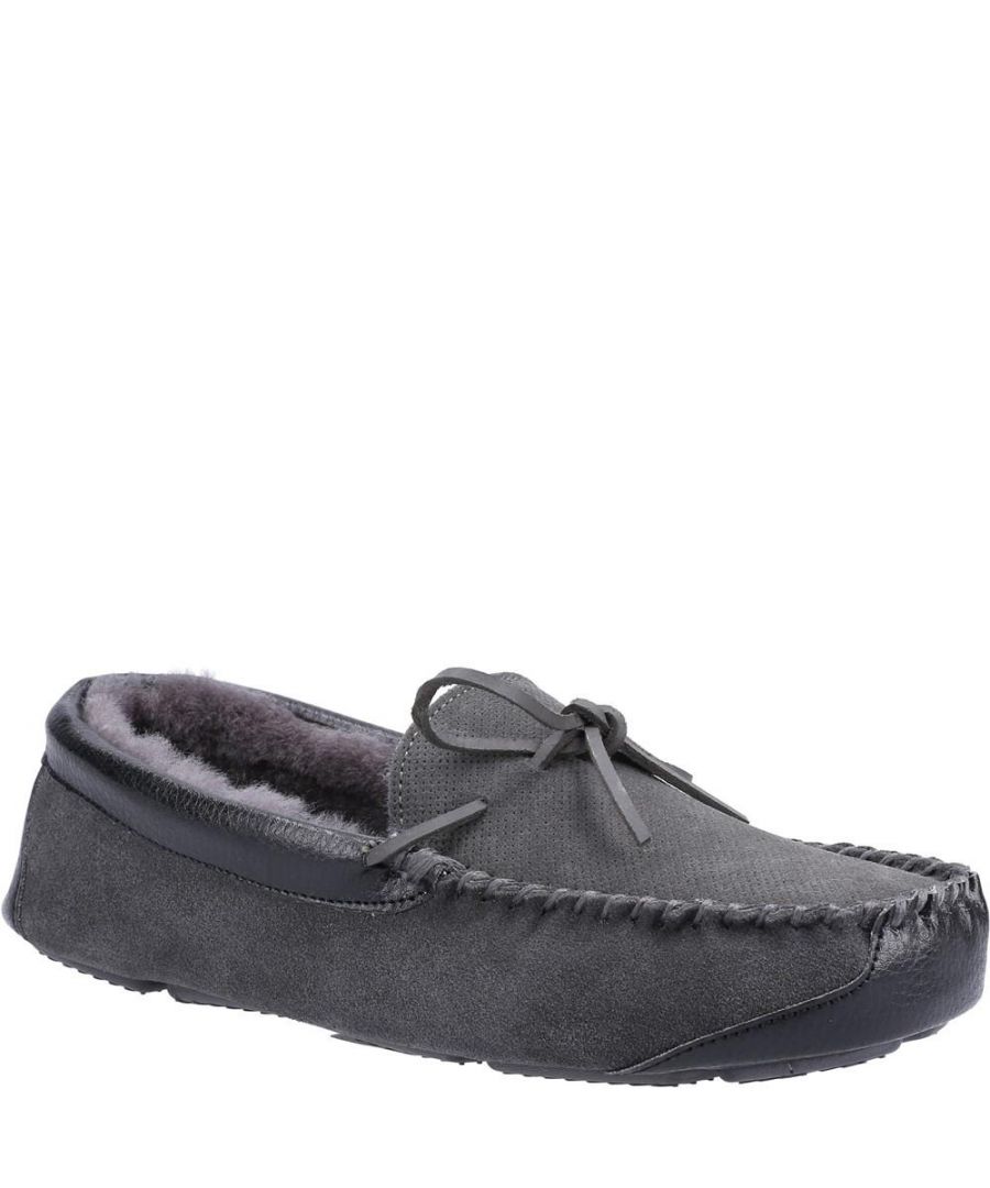 Cotswold Alberta navy blue suede textile lined slip-on moccasin slipper 