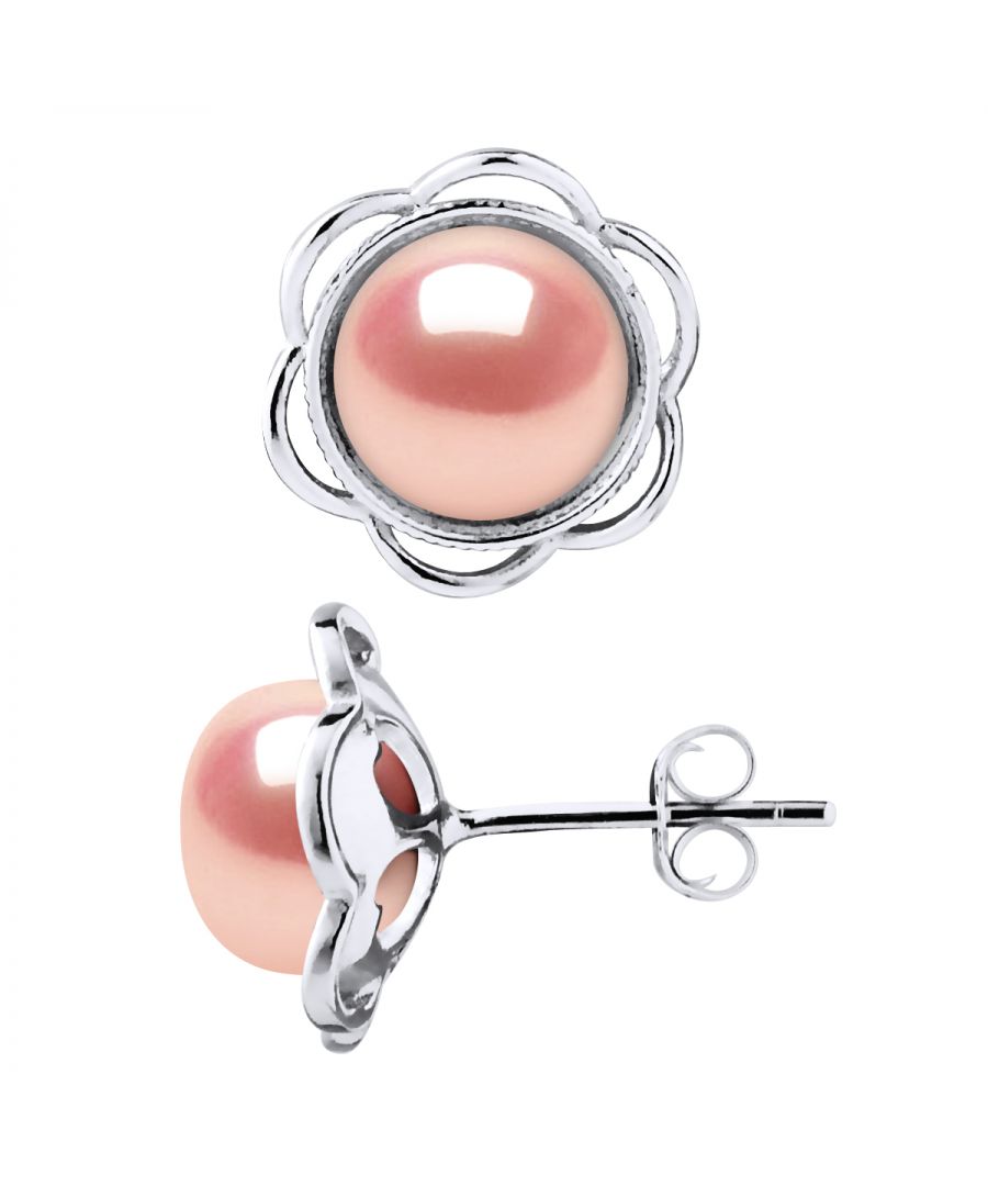 Image for Stud Earrings FLOWER Beads Freshwater 8-9mm Buttons Roses 925