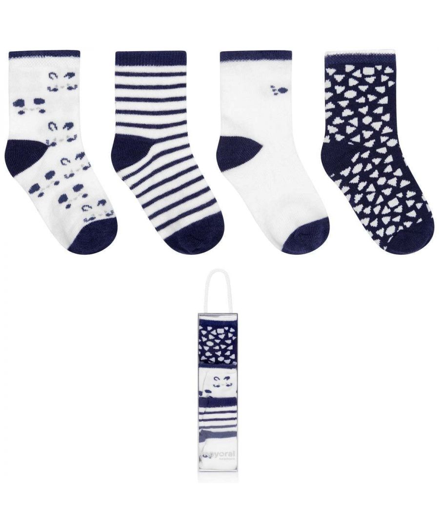 Mayoral Baby Unisex White & Navy Cotton Socks Set (4 Pairs) - Size 6M