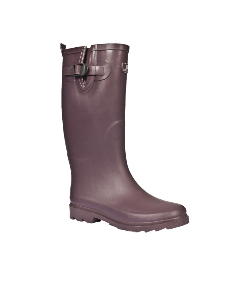Ladies waterproof wellington boots. Adjustable buckle. Grip sole. High rise build. Outer Material: 100% Rubber, Inner Material: 100% Manmade, Sole: 100% Gum Rubber, Closure: Slip On.