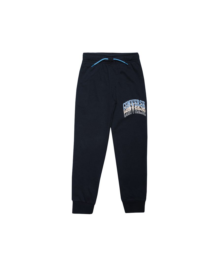 Infant Boys Converse Collegiate Repeat Jog Pants in navy.<BR><BR>- Elasticated drawcord waist.<BR>- Two front pockets.<BR>- Ribbed ankle cuffs.<BR>- Printed branding.<BR>- Main material: 60% Cotton  40% Polyester. Machine washable. <BR>- Ref: 86A268695