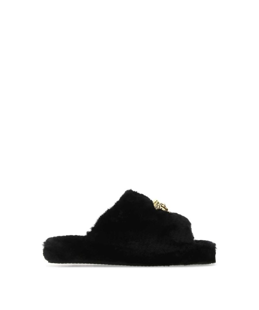 Black eco fur La Medusa slippers