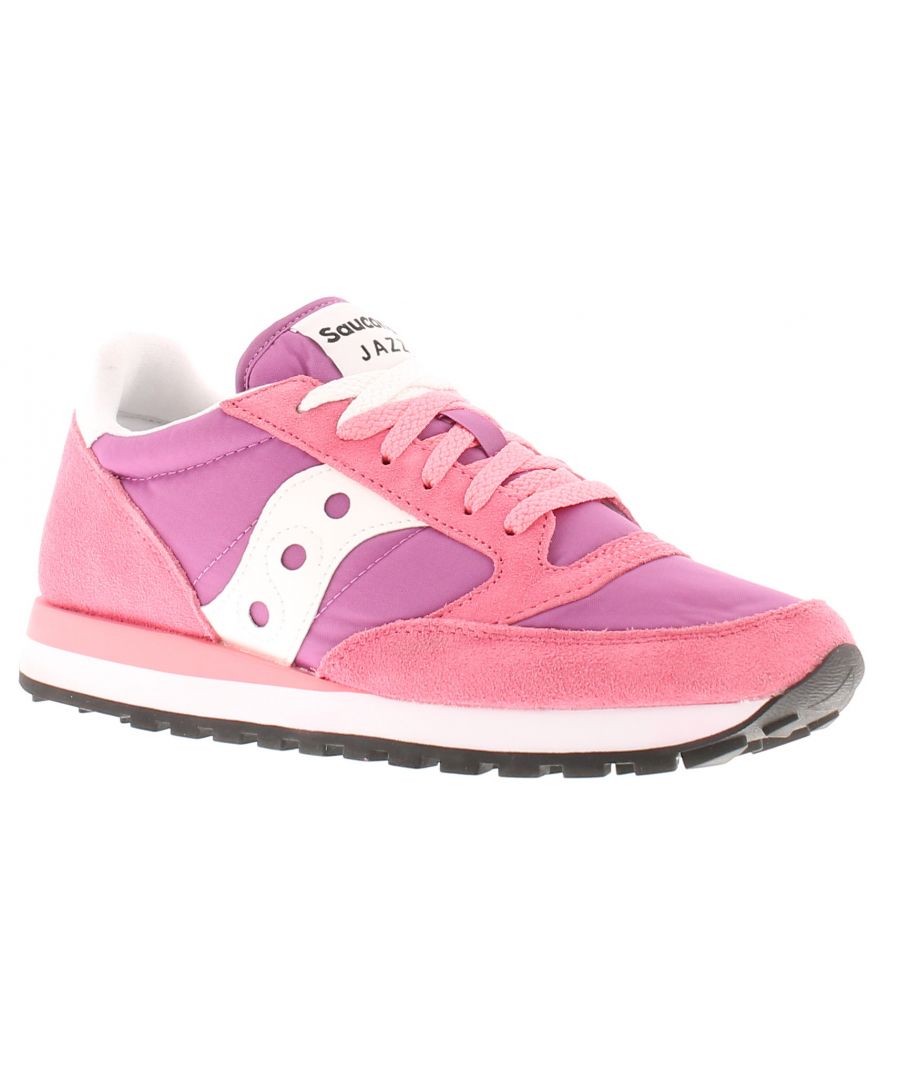 saucony womens running trainers jazz original lace up pink white - size uk 7