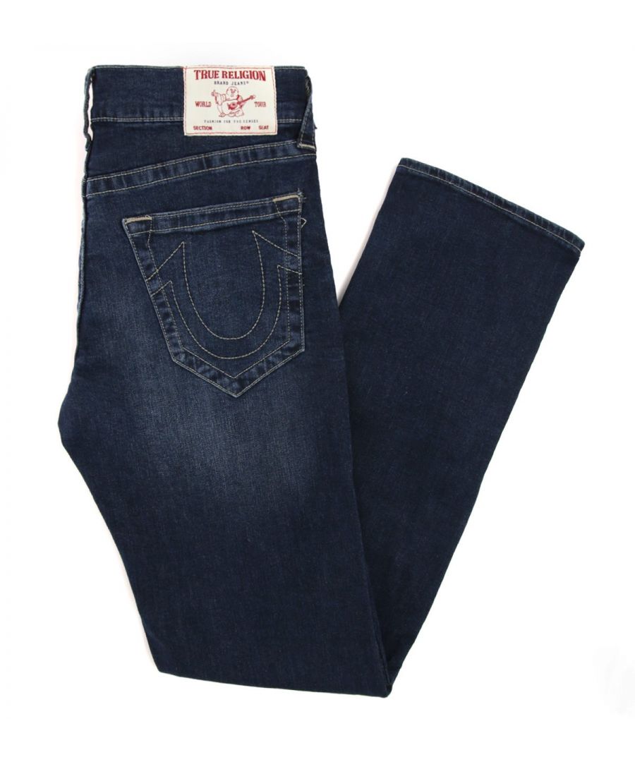 L.A fashion brand True Religion have become global denim experts who have redesigned and reinvented the traditional five pocket jean. They quickly became known for quality craftsmanship, bold designs and the iconic lucky horseshoe logo. The Ricky Straight Fit Jeans boast their bold designs. Crafted from stretch cotton denim in a classic five pocket design with a dark denim wash and sleek hardware. Finished with the iconic horseshoe detailing at the rear pockets and signature True Religion branding. Relaxed Straight Fit, Stretch Cotton Denim, Belt Looped Waist, Five Pocket Design, Zip Button Fly, True Religion Branding. Style & Fit: Relaxed Straight Fit, Fits True to Size. Composition & Care: 98% Cotton, 2% Elastane, Machine Wash.