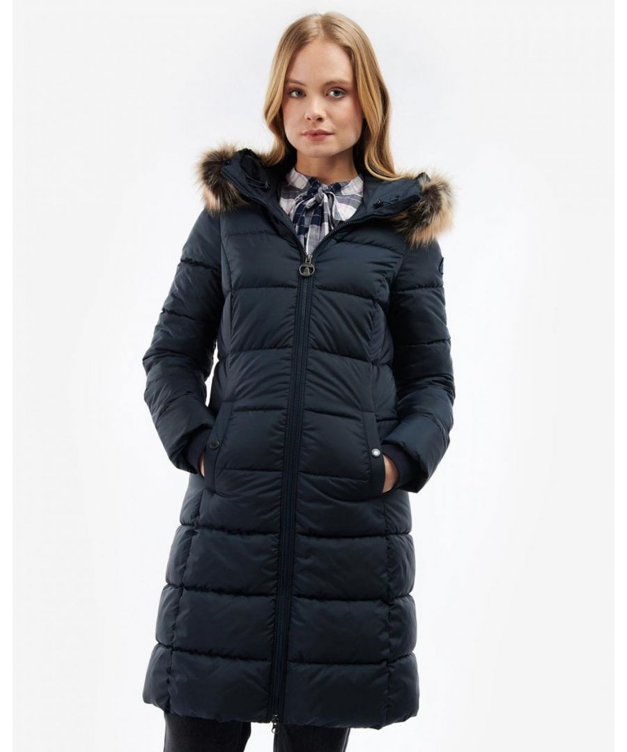 Barbour Rosoman Womens Long Quilted Jacket - Dark Navy - Size 16 UK