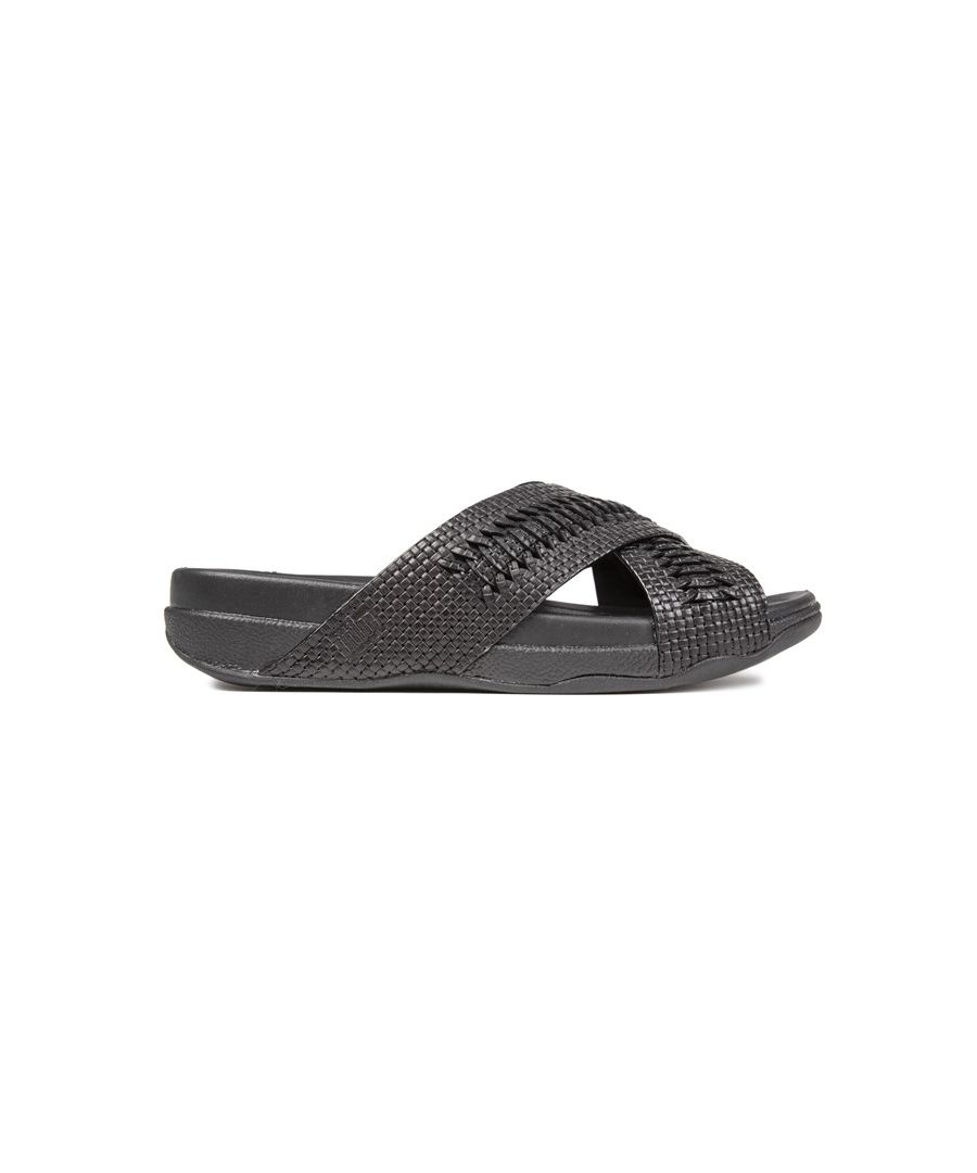 Fitflop Mens Leather Lattice Surfa Sandals - Black - Size UK 9