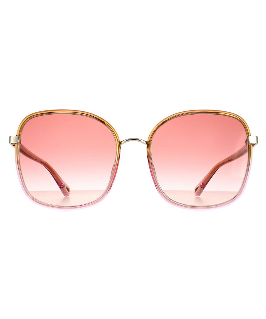 Chloe Square Womens Yellow to Pink Crystal Fade and Gold Pink Gradient CH0031S Franky  Sunglasses are a modern square style crafted from lightweight acetate. The Chloe logo features on the slender temples for brand authenticity.