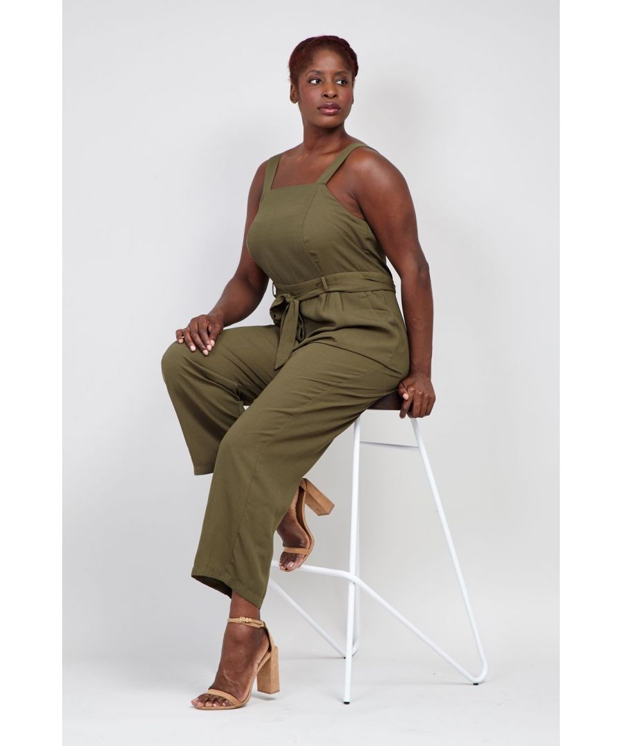 Stay on trend this summer with this gorgeous soft touch dungaree style jumpsuit. It has a square neck, is sleeveless and has long slim legs. Layer over a tee and wear with trainers.