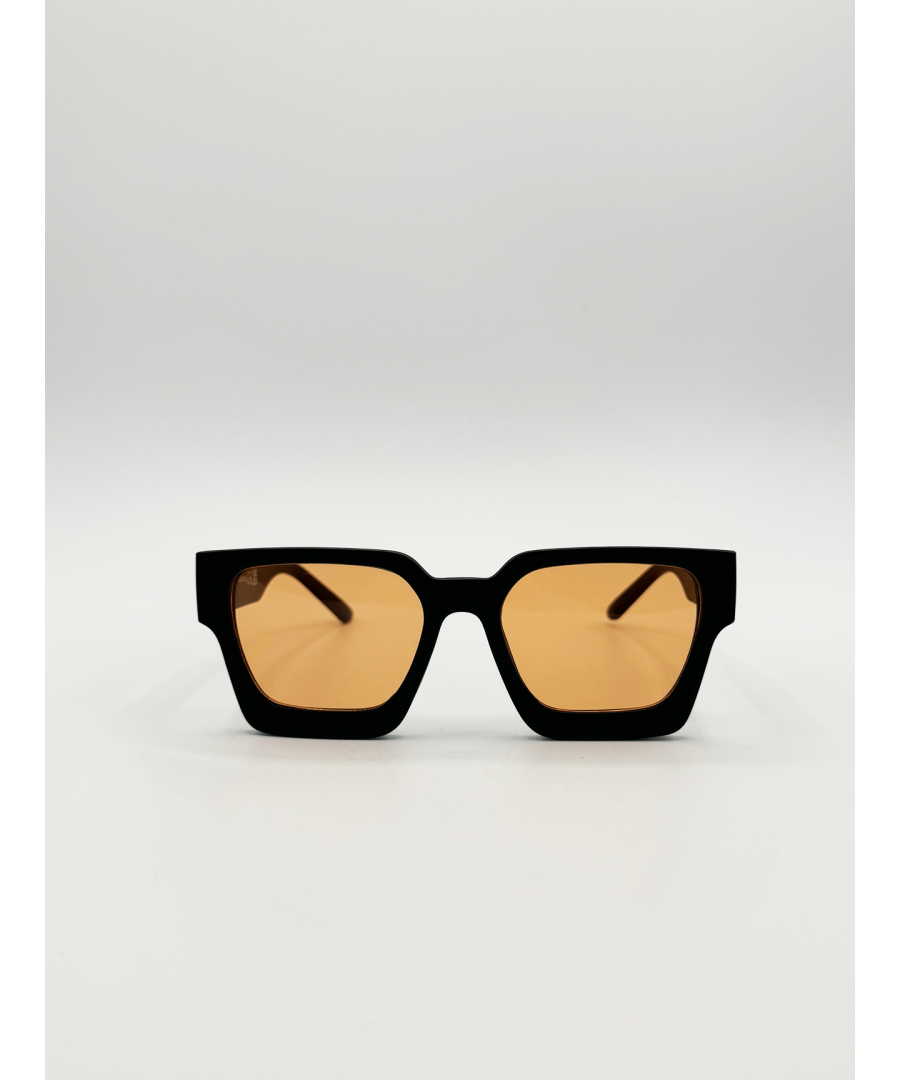 Svnx Mens Chunky Oversize Square Sunglasses In Black With Orange Lenses - One Size
