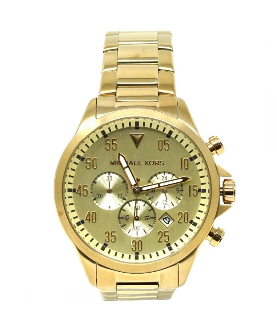 Michael Kors MK8491 Gage Chronograph Gold Watch. Michael Kors Gold Watch. Water Resistant, 1 Year Warranty. Comes With Diesel Smart Display Case with Inner Cushion & User Manual. MK8491. Case Material Stainless Steel
