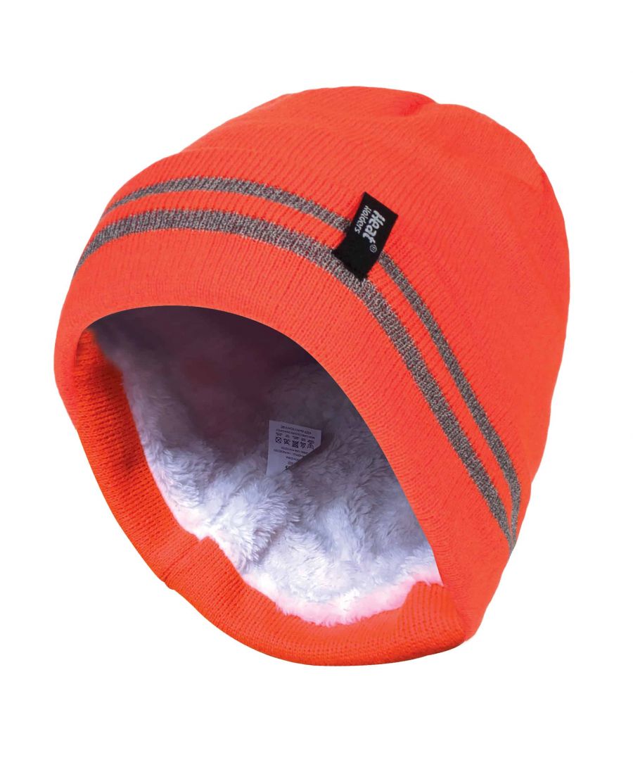 Heat Holders Hi-Vis Hats   Heat Holders’ creators always seem to come up with innovative ideas to keep us warm no matter what. Here is an example, combining their improved version of the original heat weaver thermal lining technology and the classic reflective hi-vis that workers and cyclists alike definitely need on those cold and dark winter nights. The Heat Holders / Workforce collaboration allows this synergy of knitting technologies to become relevant to working and outdoor environments   The turnover hats boast a 4.7 tog rating, higher than the original Heat Holders mens turnover hat and much warmer than your standard acrylic hat. This is thanks to the new and improved heat weaver lining within the hat, a plush fur-like thermal lining that maximizes the amount of warm air held close to the head. Special Heat Holders yarn also provides high performance insulation against the cold and has superior moisture wicking breathing abilities. A stretchable knitted construction also allows the hat to fit around the natural contours of your head, improving warmth and comfort   Heat Holders hi-vis hats come in 3 colours including bright orange, bright yellow and black. The two lines that strike on the turnover section of the hat are reflective bands that allow light to bounce off for higher visibility in the dark. Our hats are available in one size and are 89% acrylic and 11% polyester on their outer and 100% polyester inside. They are also machine washable.   Extra Product Details   * Hi vis thermal hats  * Heat Holders / Workforce collaboration  * 4.7 tog rating  * Heat weaver lining  * 3 colours to choose between  * Reflective stripes  * Outer 89% acrylic 11% polyester Inner 100% polyester * Machine washable