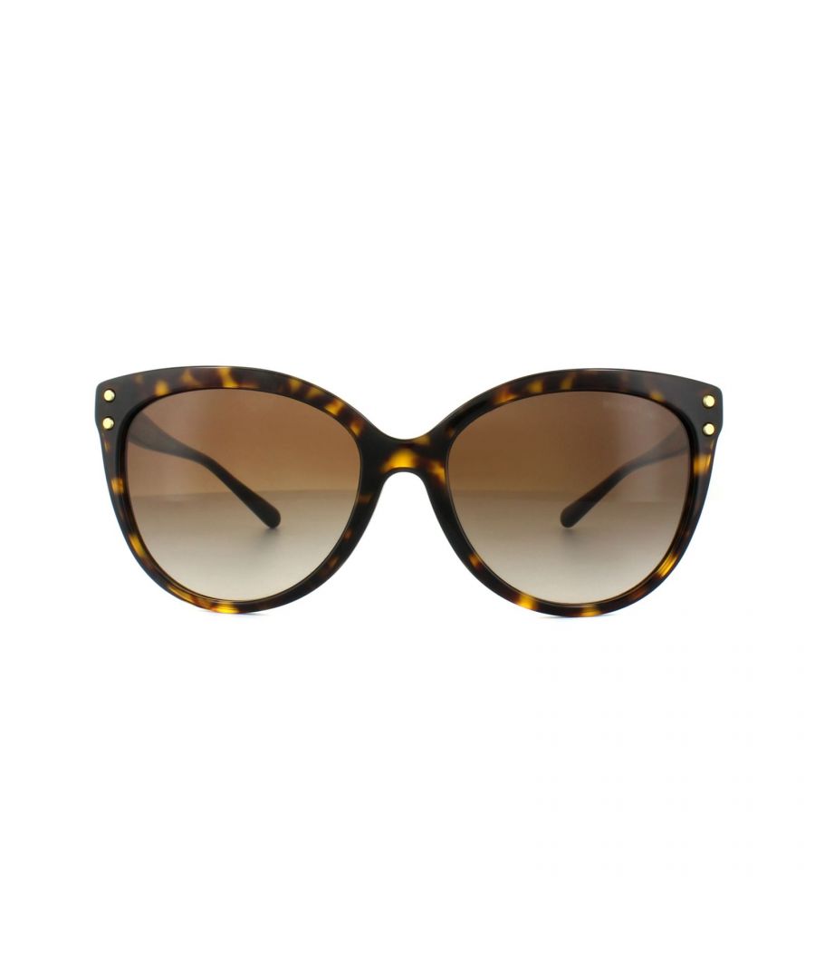 Michael Kors Sunglasses Jan 2045 3006/13 Dark Havana Brown Gradient are a classic cat's eye shape with 2 prominent rivet details on the front temples and a typical MK logo on the arms for an authentic chic and desirable look