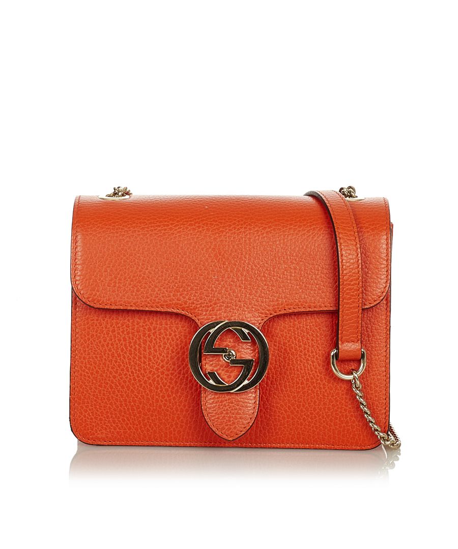 Image for Vintage Gucci Interlocking G Chain Leather Crossbody Bag Orange