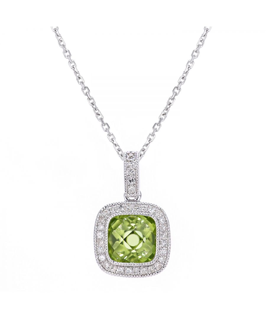 9ct witgouden ketting met diamanten en peridot vierkante hanger