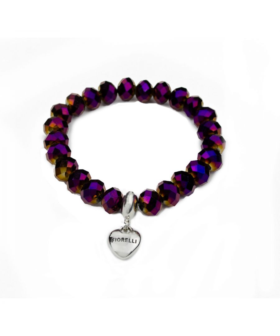 Fiorelli Fashion Metallic Purple Faceted Bead & Imitation Rhodium Plated Heart Charm Stretch Bracelet