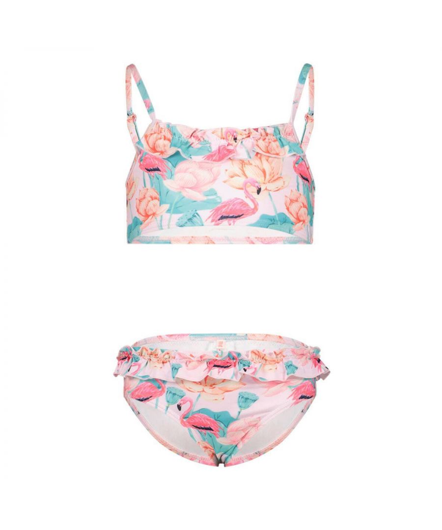 Orange Stars crop bikini met ruches roze/turquoise