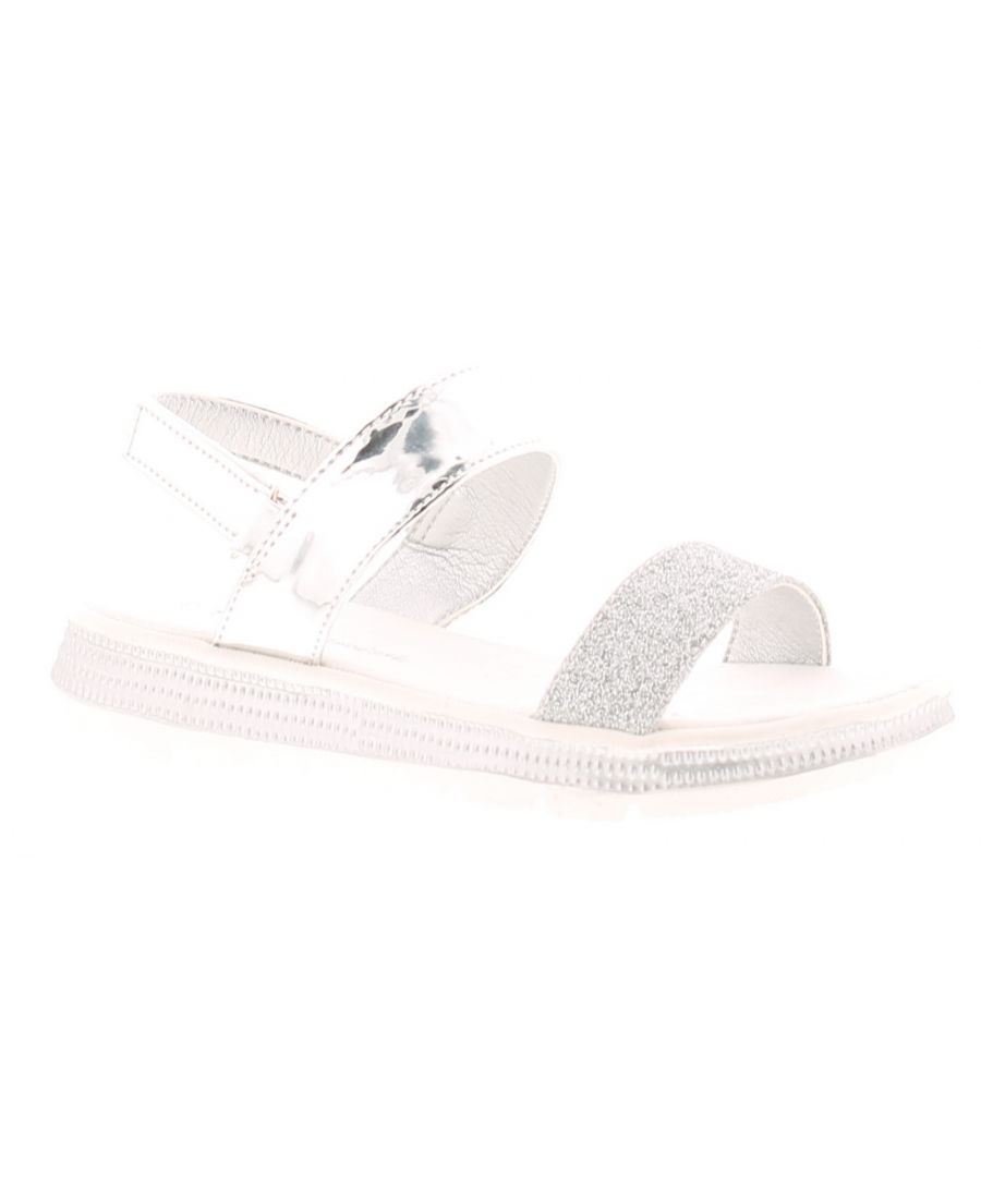 Princess Stardust Sonia Younger Girls Strappy Sandals Silver. Manmade Upper. Manmade Lining. Synthetic Sole. Girls Chunky Sandy Metallic Glitter Velcro.