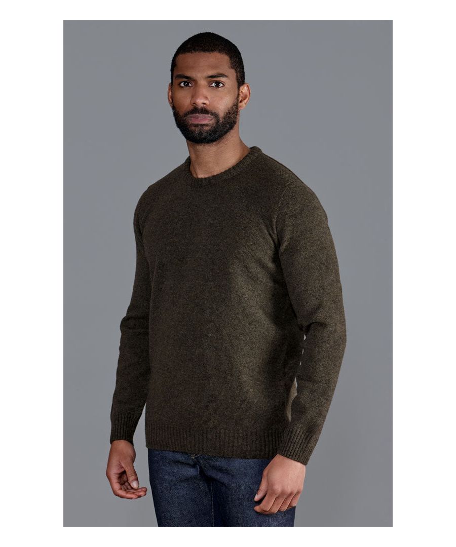 paul james knitwear mens 100% british lambswool crew neck jumper in acorn - brown - size small