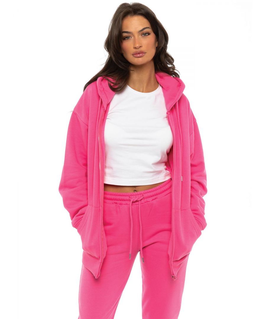 Enzo Ladies Oversized Essential Zip Hoodie, Oversized And Fleece Lined For Comfort. Adjustable Drawstring Hoodie With Cuffed Wrists. Oversized Relaxed Fit For Casual Wear.