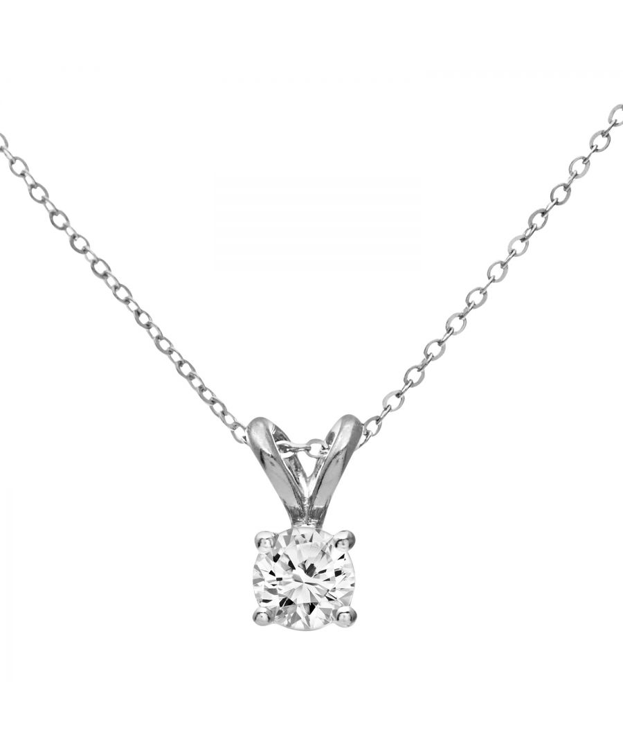 9ct witgouden dames 25pt diamanten hanger met enkele steen + 18" witgouden spoorketting
