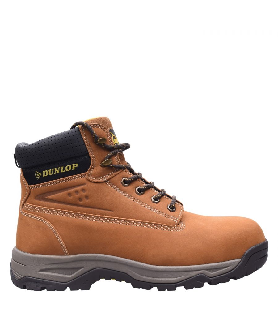Dunlop Safety On Site Boots Mens The Dunlop Safety On Site Boots will keep you safe and protected whilst on site, thanks to the steel toe cap for superb toe protection complete with a oil resistant and anti slip sole with added traction for great grip on difficult surfaces. These mens safety boots have a full laced fastening with a padded ankle collar and tongue for added comfort complete with a mesh lining for added breathability. Invest in these Dunlop Safety On Site Boots Mens, do not miss out. > Mens safety boots > Lace fastening > Padded ankle collar > Mesh lining > Steel toe cap > Regular fit > True to size > Lightweight > Classic > Logo > Oil Resistant sole > Anti Slip sole > Rubber lugs to outsole > Toecap impact protection: 200 Joule > Compression (Crushing rating): 15,000 Newton > EN ISO 20345 (SB) > Dunlop branding > Leather upper, Textile inner, Synthetic sole