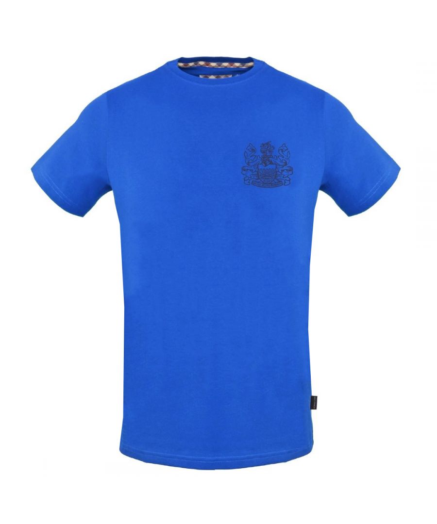 Aquascutum Stitched Aldis Logo Blue T-Shirt