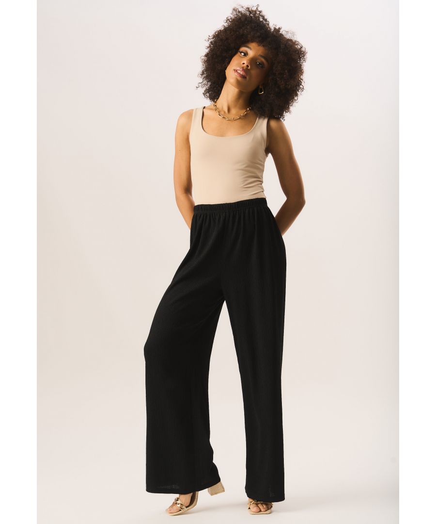 Gini London Womens Textured Pull On Wide Leg Trousers - Black - Size Small/Medium