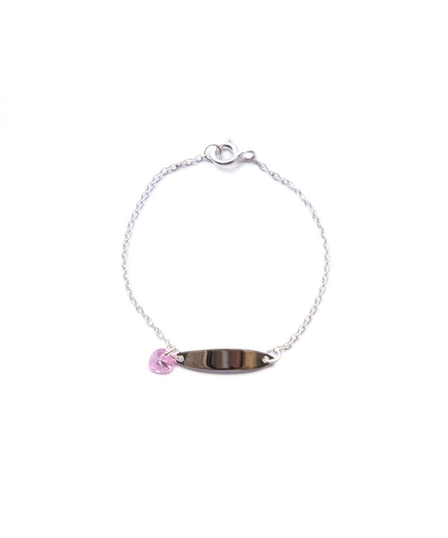 Design: This gorgeous kids silver bracelet could be the perfect little bit of sparkle for your little one. Featuring an engravable ID bar with a pretty pink heart shaped charm, this childrens bracelet would make a lovely gift for many occasions and also comes with it's own gift box.Composition: This necklace is made of 925 sterling silver with a modern polished finish and anti tarnish plating. Features 1 pink cubic zirconia stone.Dimensions: Height: 5mm, Width: bar 20.1mm, depth 1mm, item weight 1.4g, stone weight 0.2gFitting: This bracelet is 14cm in length and fastens with a secure bolt ring clasp.Packaging: This item comes provided with a luxury branded Beginnings jewellery presentation box which is ideal for gifting and storing the item safely.