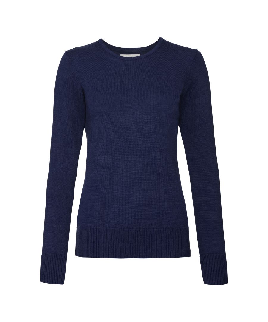 Image for Russell Collection Womens/Ladies Crew Neck Knitted Pullover Sweatshirt (Denim Marl)