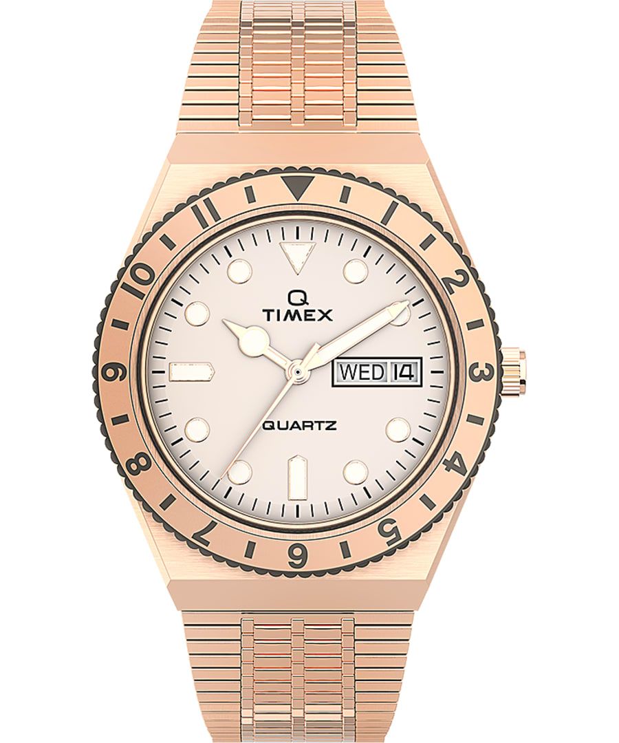 Dit Timex Vrouwen horloge beschikt over een Quartz binnenwerk. De kast (36 mm mm) is vervaardigd uit RVS (Rosékleurig) en heeft een Mineraalglas. De band is Rosékleurig RVS. Dit horloge uit de Timex Q Reissue reeks is een mooi en tijdloos geschenk. Verras jezelf of iemand anders met dit cadeau. Bovendien geniet u hierbij van 2 jaar garantie tegen alle fabricagefouten.