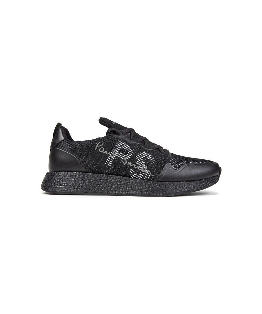 Mens black Paul Smith krios trainers, manufactured with textile and a rubber sole. Featuring: cushioned footbed, iconic branding, padded ankle detail and tongue & heel details.