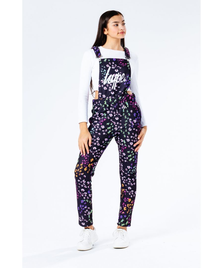 Image for hype black floral ditsy kids dungarees