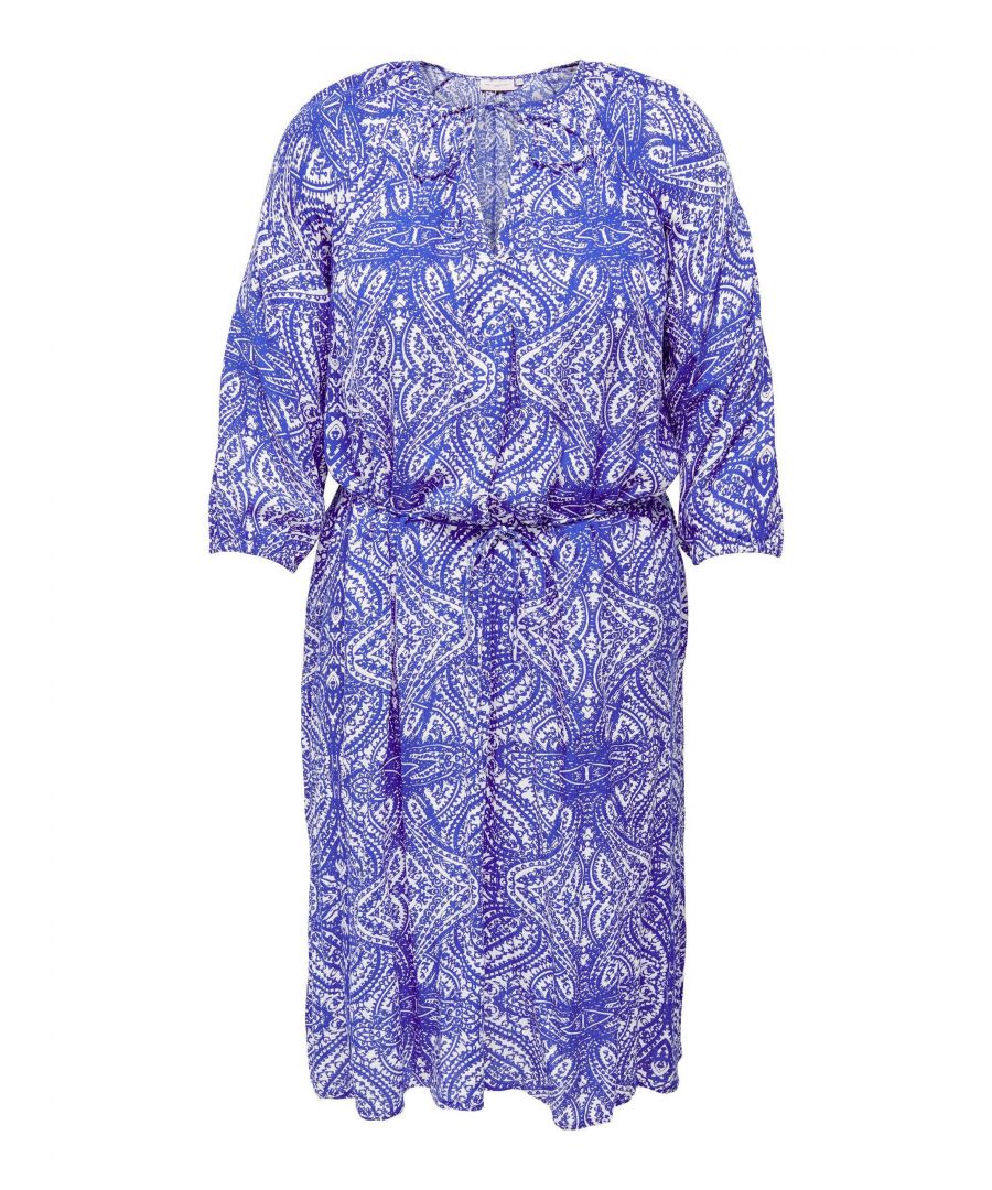 ONLY CARMAKOMA jurk CARSONYA met all over print en ceintuur blauw/ wit