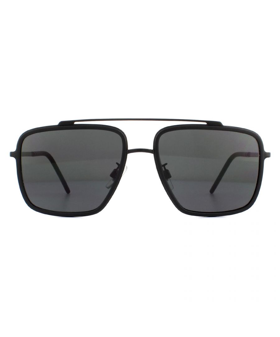 Dolce & Gabbana Sunglasses DG2220 01/87 Black and Matte Black Dark Brown Gradient are an elegant design with a distinct square frame that features a metal top bridge and Dolce & Gabbana branding along the temples.