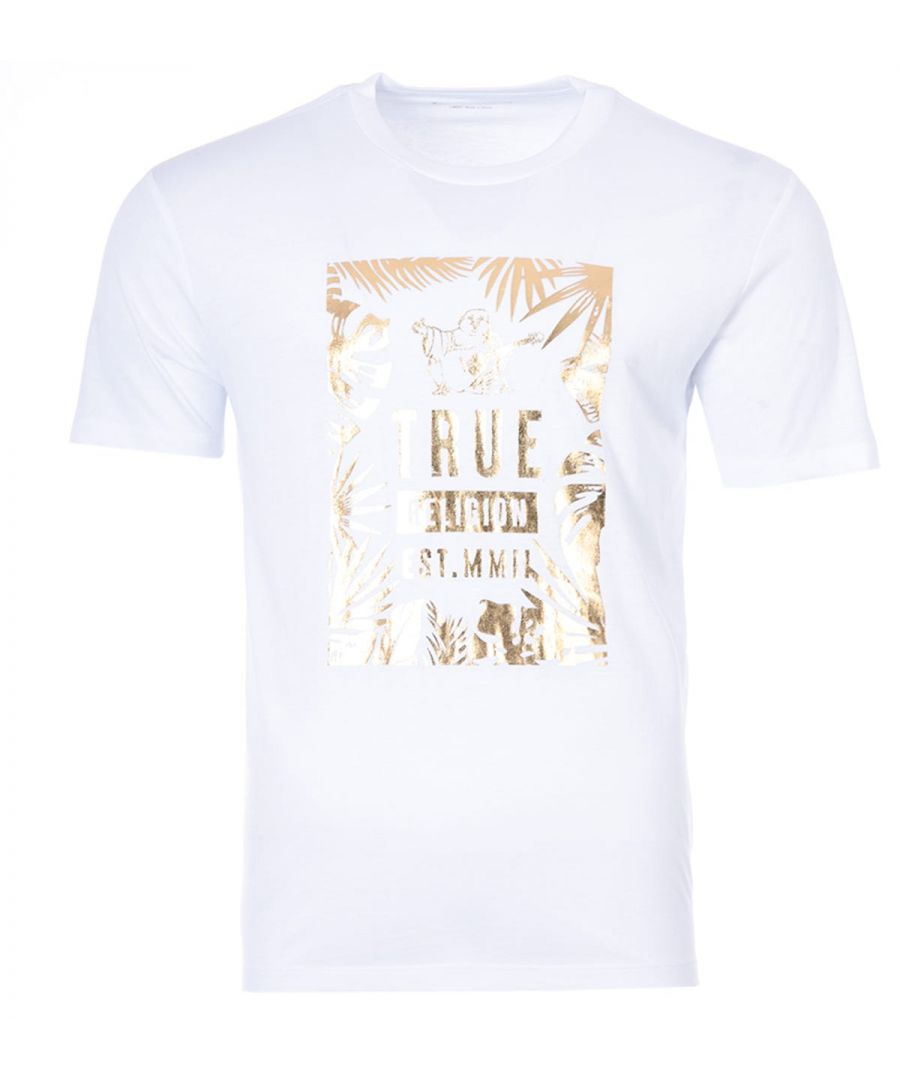 True Religion T-shirt met ronde hals en folieprint van logo met bladeren voor heren, wit