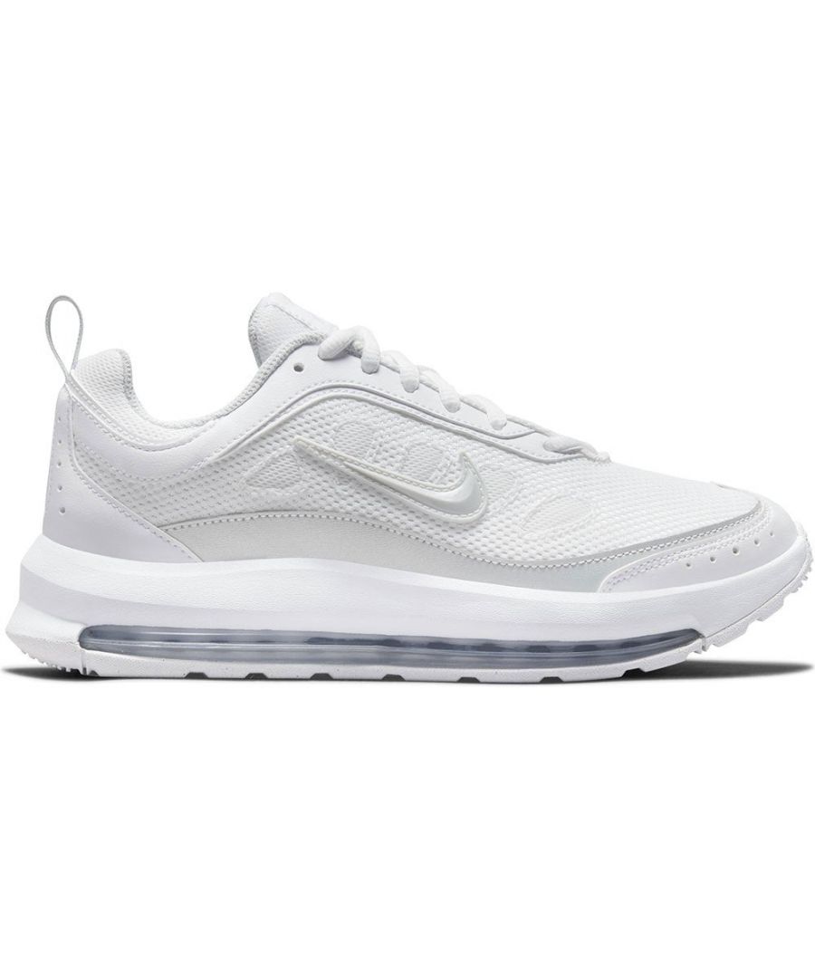 With its sleek, sporty design, the Nike Air Max AP lets you bridge past and present in first-class comfort. Flashes of heritage detailing nod to the Air Max 97 while the streamlined upper and softer midsole give it a modern edge. The low-profile design with plush padded collar, airy mesh and comfort insole begs to be worn with any outfit.\nFeatures:\nSynthetic leather and airy mesh on the upper add heritage styling while keeping it lightweight and comfortable.\nOriginally designed for performance running, the innovative full-length air unit has a lower profile for a sleek look and adds a new sensation you have to try.\nFoam midsole feels incredibly soft, adding spring to your step.\nRubber outsole adds traction and durability.\nReflective perforations on the heel and toe\nTPU swoosh\nComfort insole\nPull tab