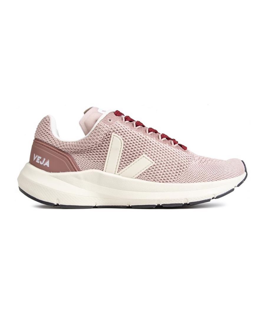 Womens pink Veja marlin v-knit vegan trainers, manufactured with nylon and a rubber sole. Featuring: 100% recycled polyester, one piece construction, neutral stride and panels in t.p.u..
