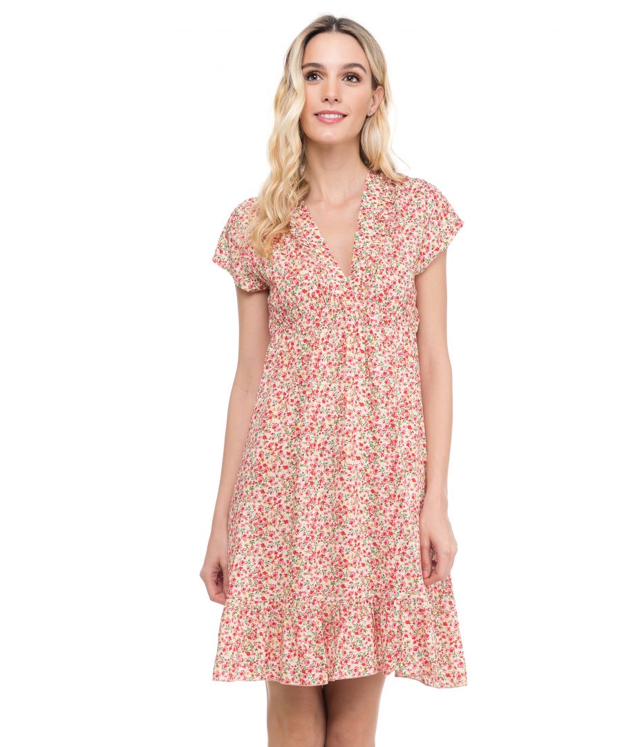 Image for Printed Floral Mini Dress with Ruffles