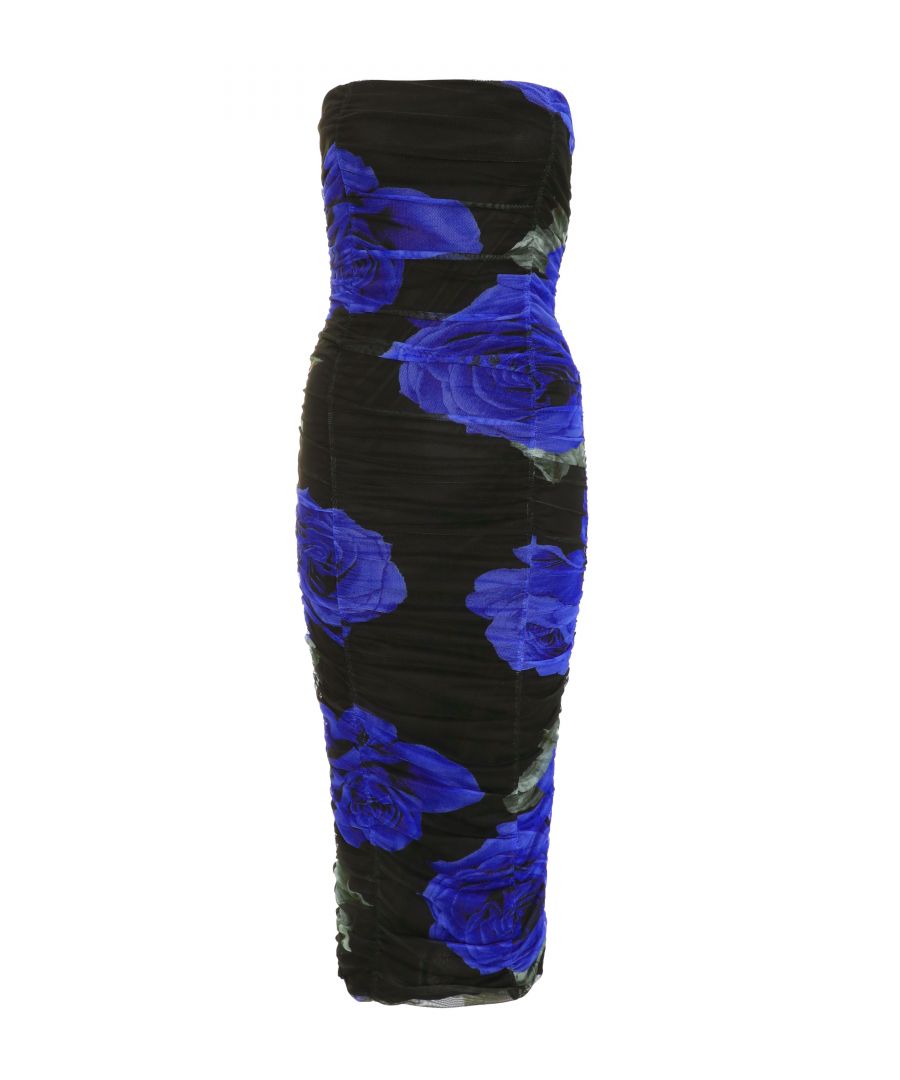 Quiz Womens Black Floral Mesh Bandeau Midi Dress - Size 12 Uk