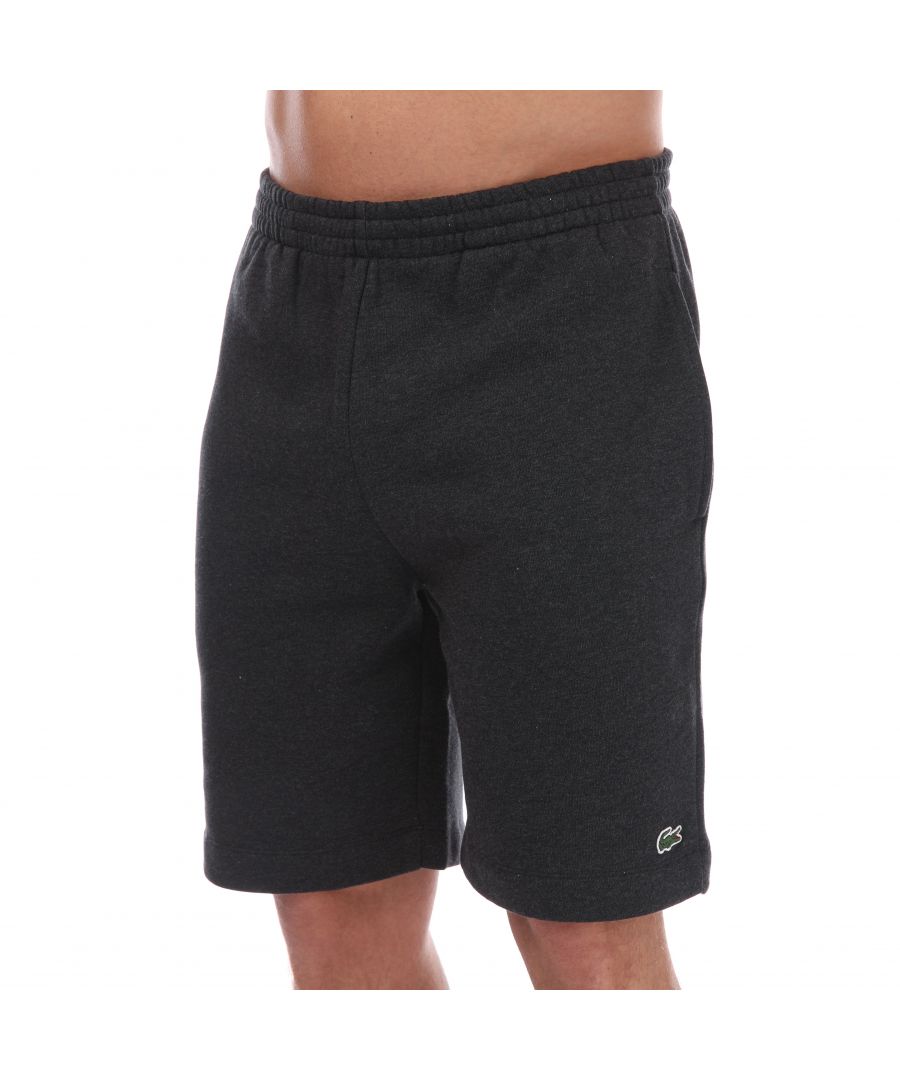 lacoste mens organic brushed cotton fleece shorts in charcoal - size large