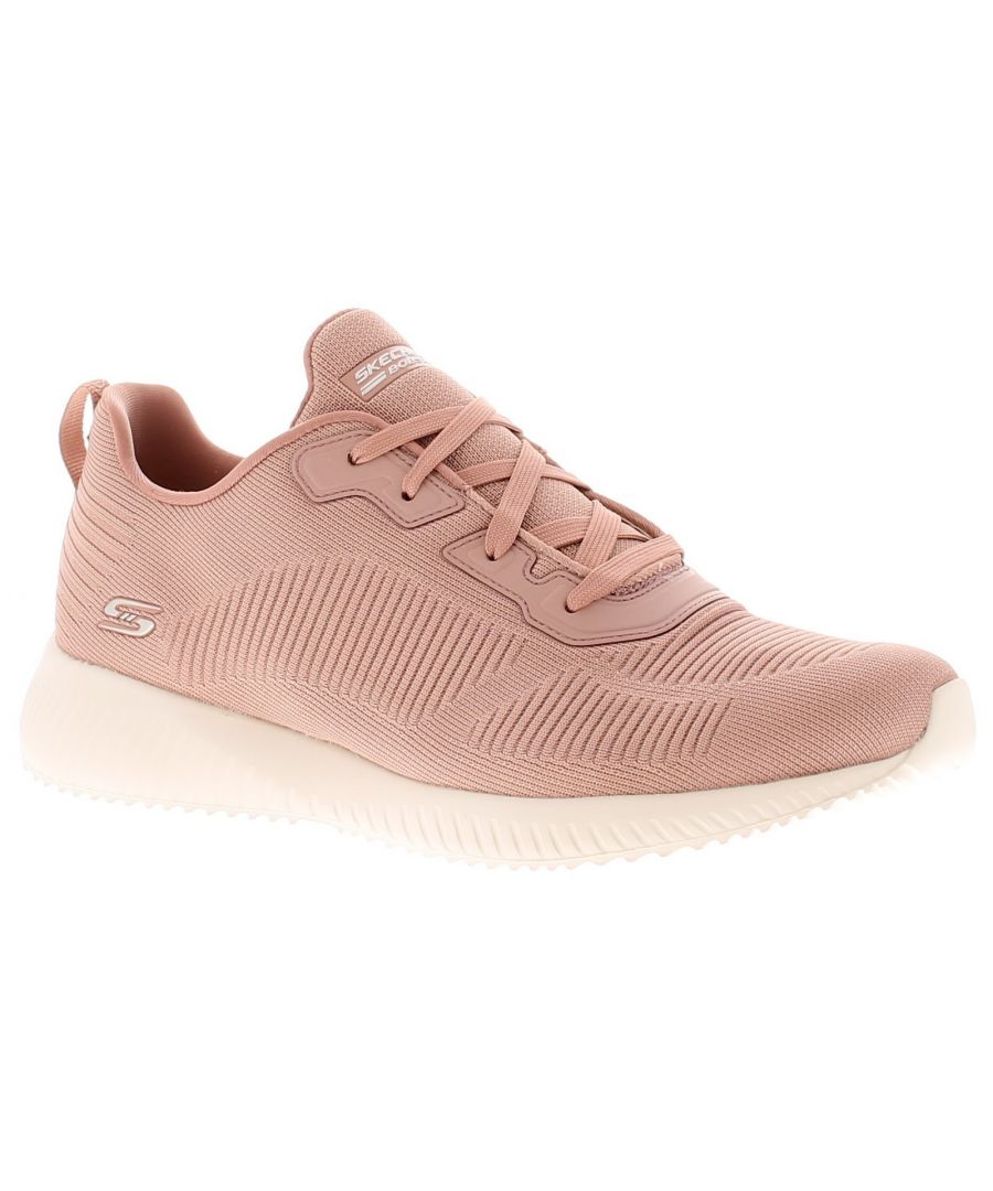 Skechers Bobs Squad Touch Womens Chunky Memory Foam Trainers. Fabric Upper. Fabric Lining. Synthetic Sole. Ladies Womens Skechers Lace Ups Trainers.
