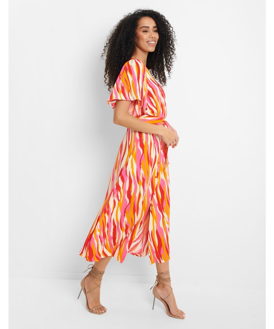 This summer look no further than this delightful printed button down midi dress. Featuring cottagecore inspired frill sleeves, V neck and a fit and flare shape, this feminine dress is perfect for days in the sun at home or abroad.