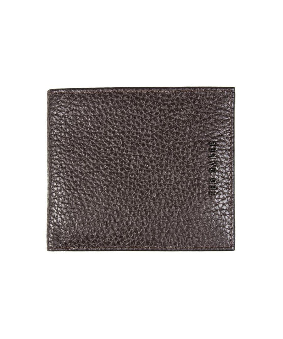 Mens brown Ted Baker logo bifold wallet, manufactured with leather. Featuring: eight card sections, note compartment and presentation box.